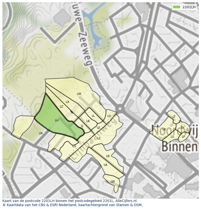 Afbeelding van het postcodegebied 2201 LH op de kaart.