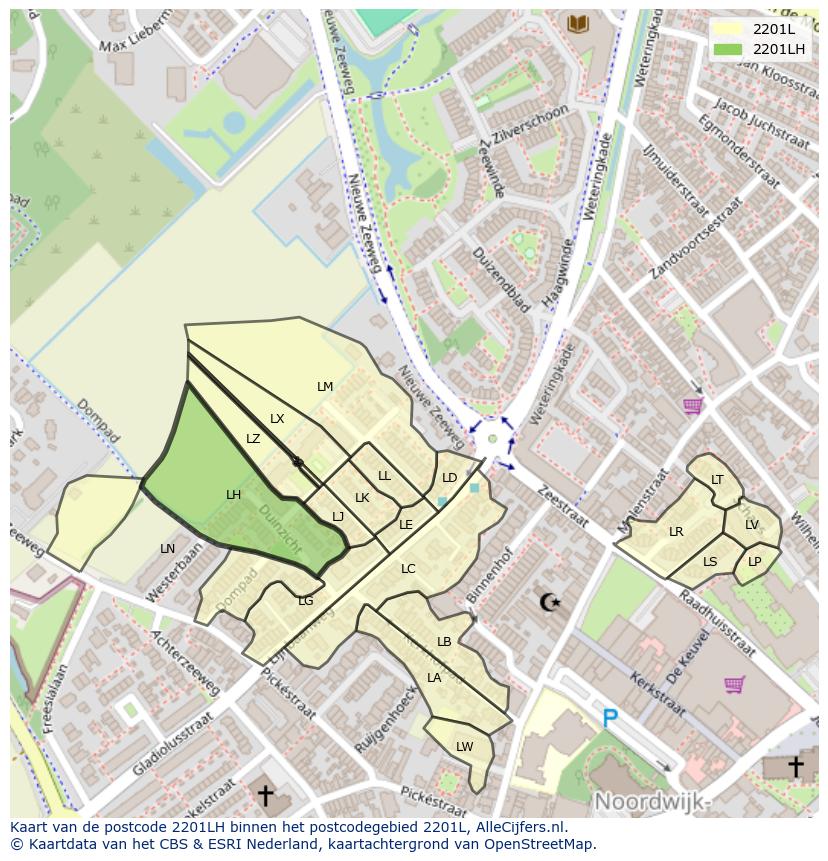 Afbeelding van het postcodegebied 2201 LH op de kaart.