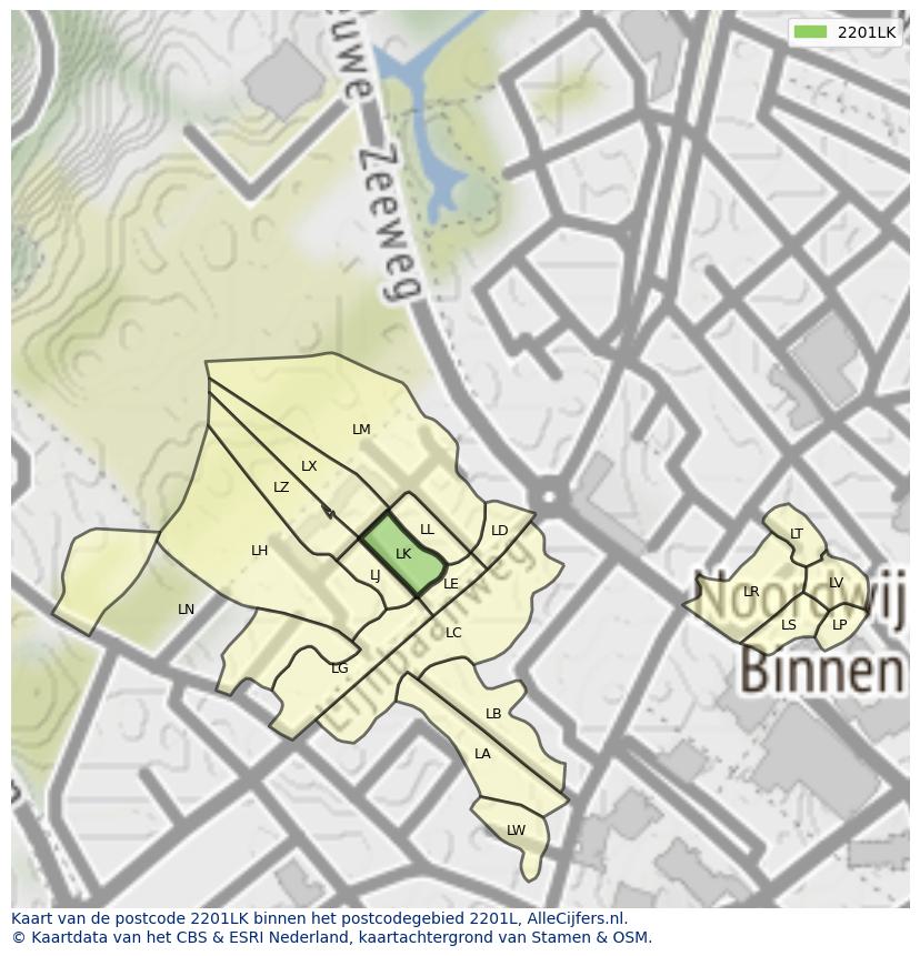 Afbeelding van het postcodegebied 2201 LK op de kaart.