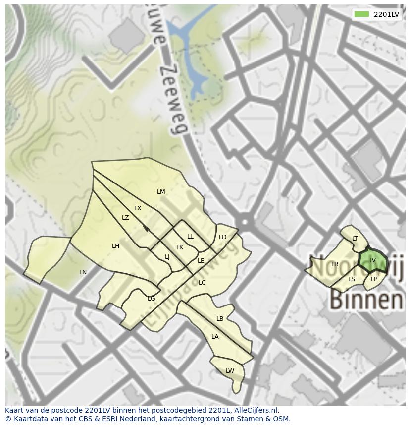Afbeelding van het postcodegebied 2201 LV op de kaart.