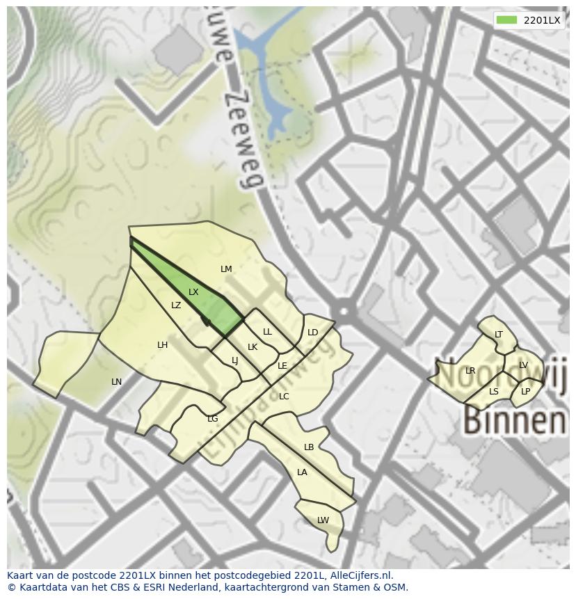 Afbeelding van het postcodegebied 2201 LX op de kaart.
