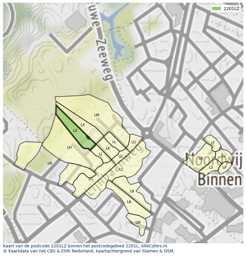 Afbeelding van het postcodegebied 2201 LZ op de kaart.