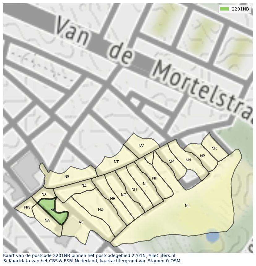 Afbeelding van het postcodegebied 2201 NB op de kaart.
