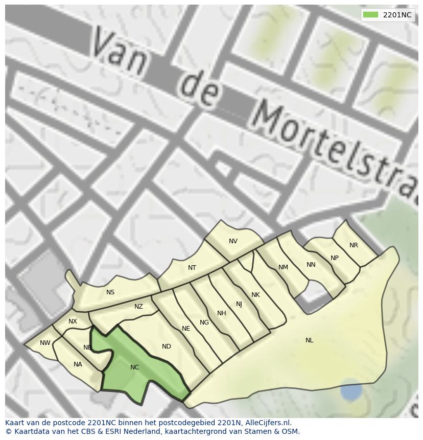 Afbeelding van het postcodegebied 2201 NC op de kaart.