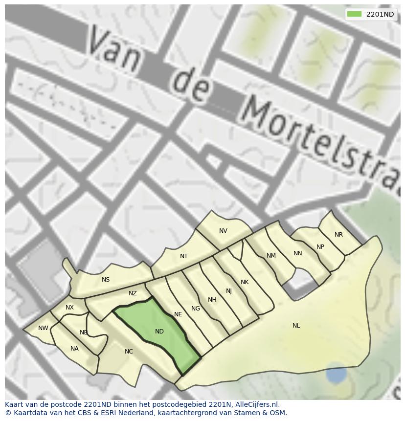 Afbeelding van het postcodegebied 2201 ND op de kaart.