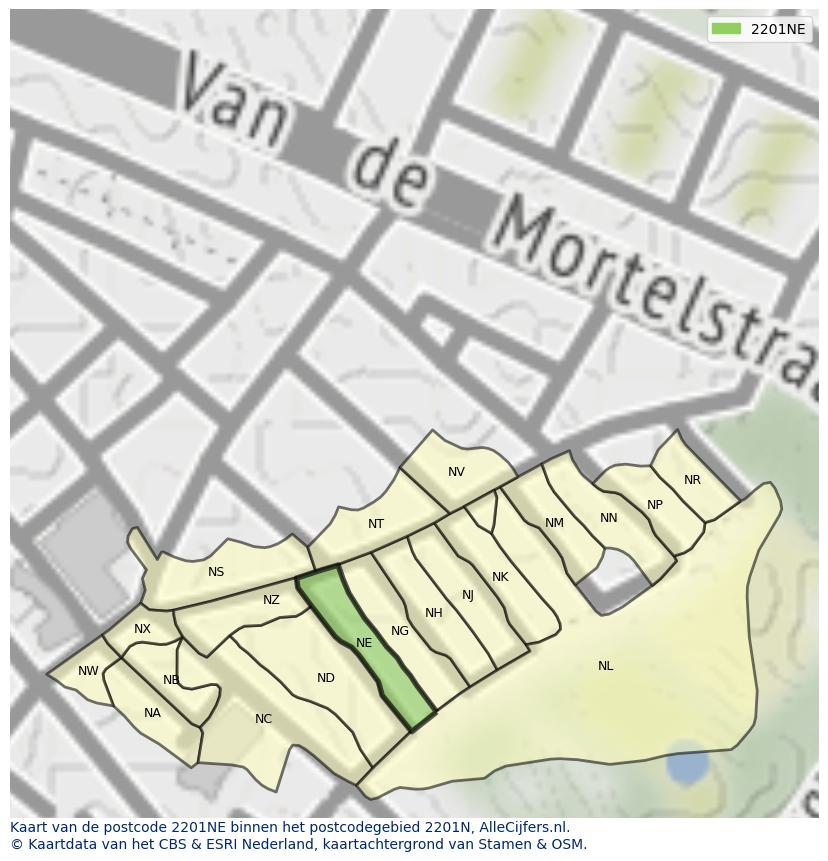 Afbeelding van het postcodegebied 2201 NE op de kaart.