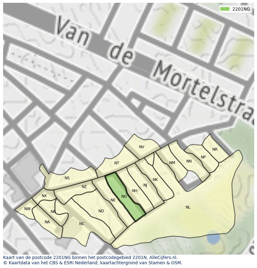 Afbeelding van het postcodegebied 2201 NG op de kaart.