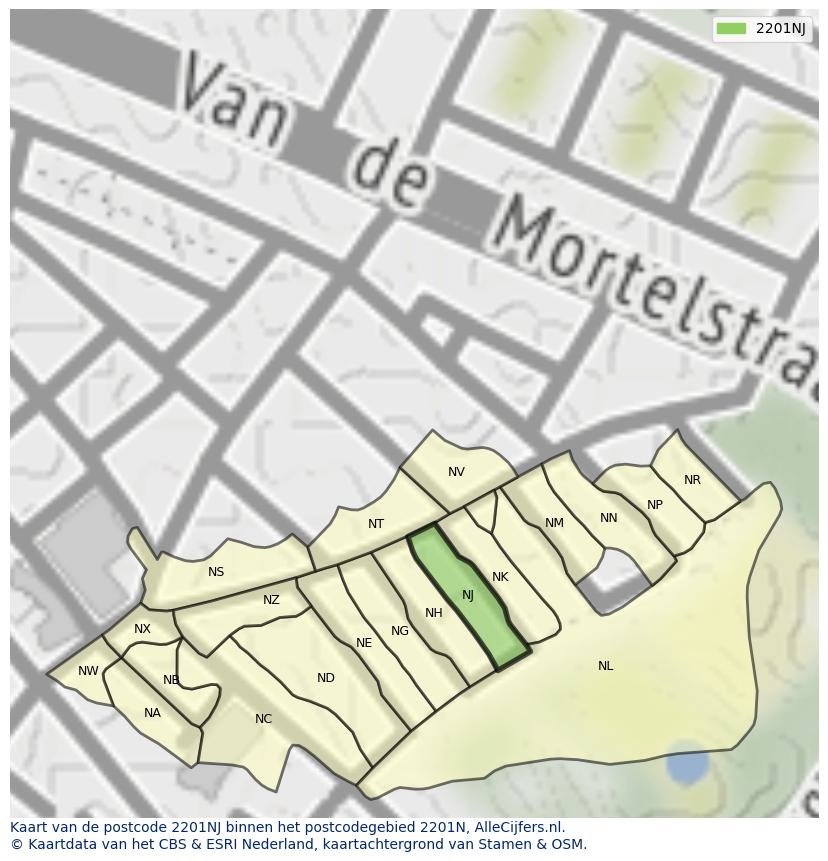 Afbeelding van het postcodegebied 2201 NJ op de kaart.