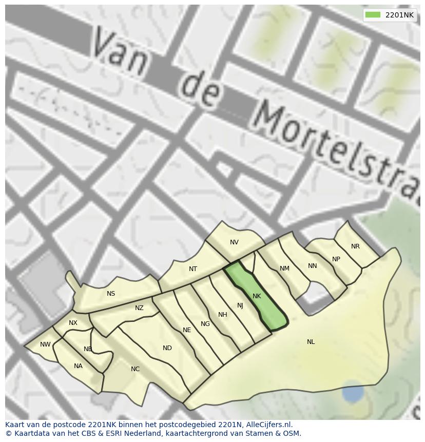 Afbeelding van het postcodegebied 2201 NK op de kaart.