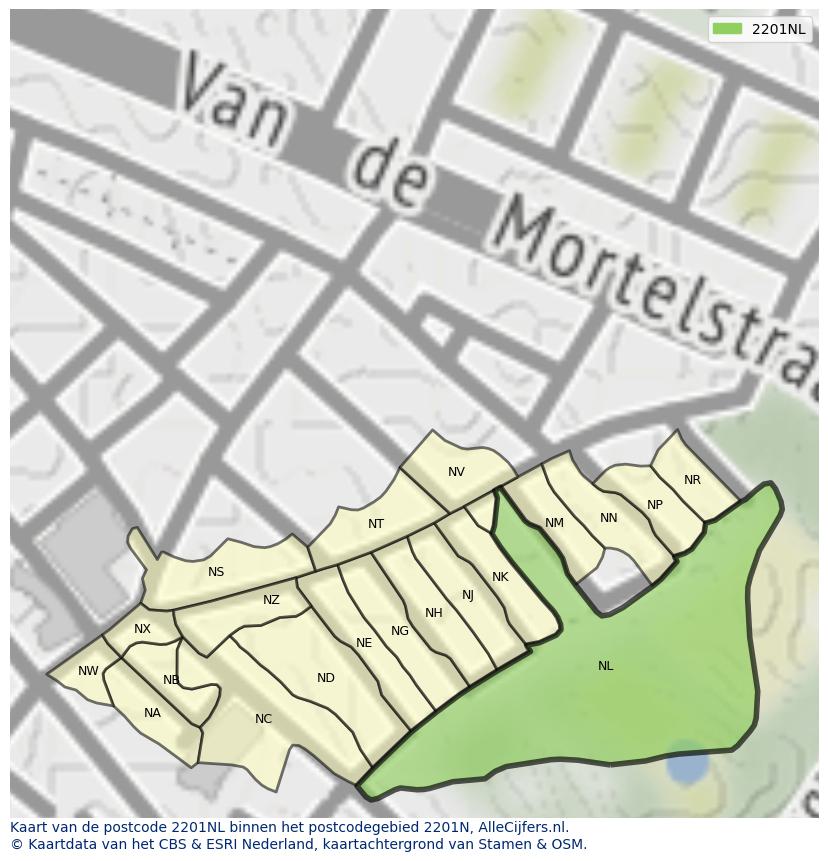 Afbeelding van het postcodegebied 2201 NL op de kaart.