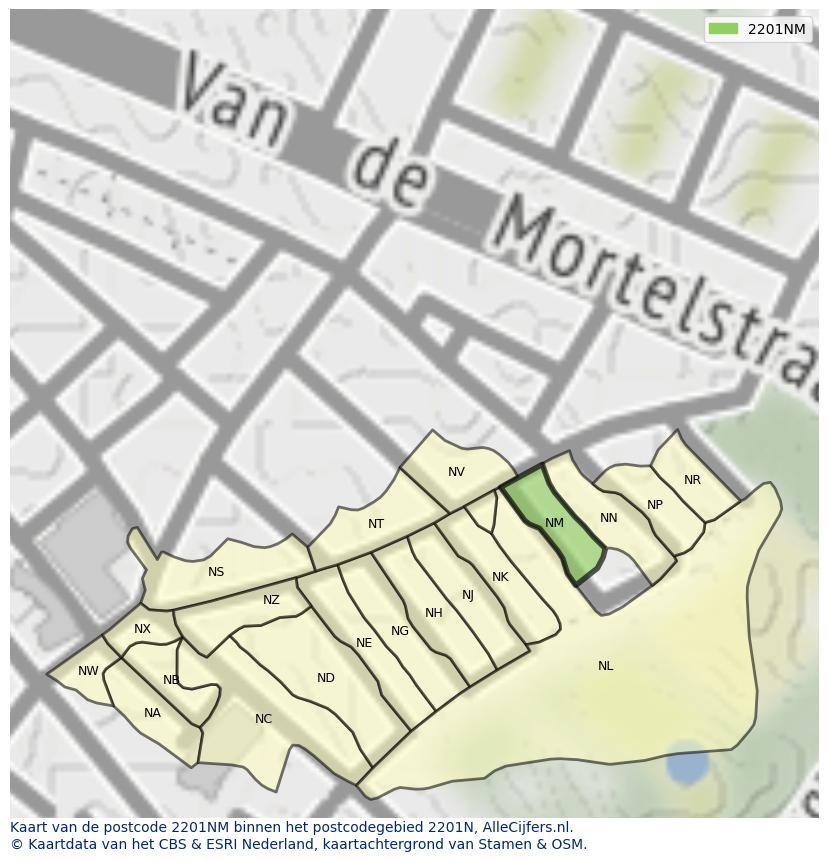 Afbeelding van het postcodegebied 2201 NM op de kaart.
