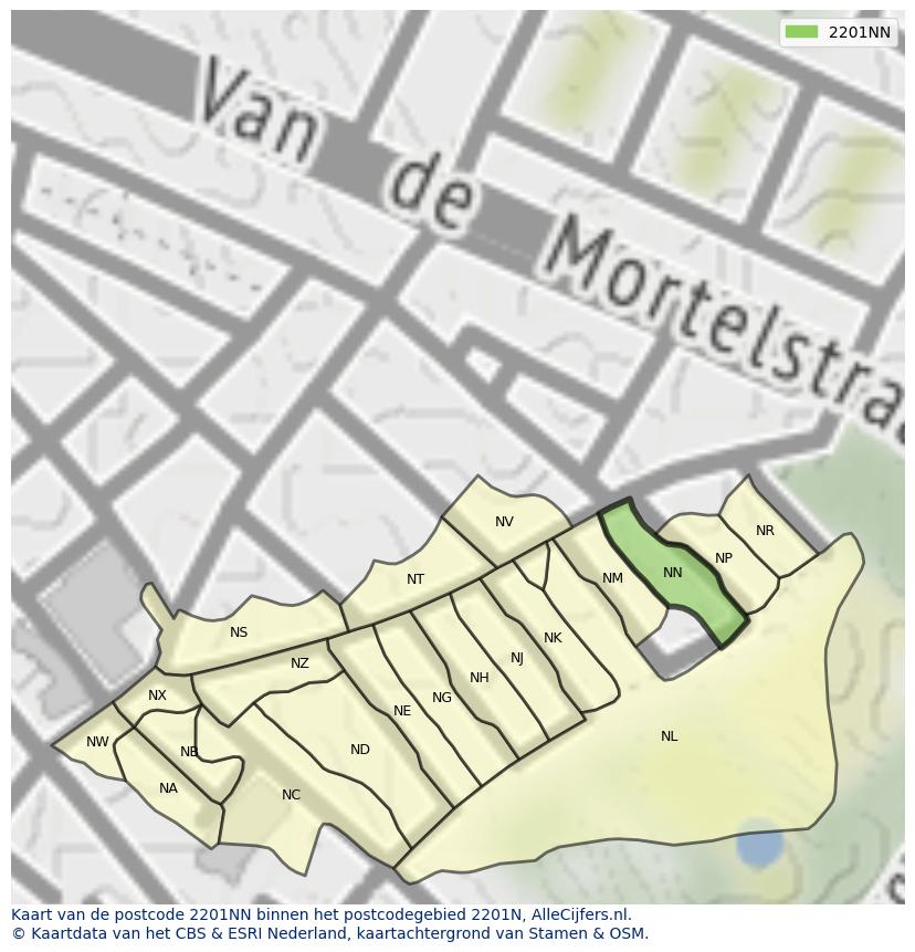 Afbeelding van het postcodegebied 2201 NN op de kaart.