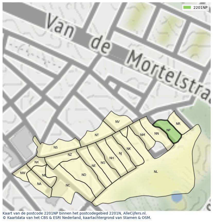 Afbeelding van het postcodegebied 2201 NP op de kaart.