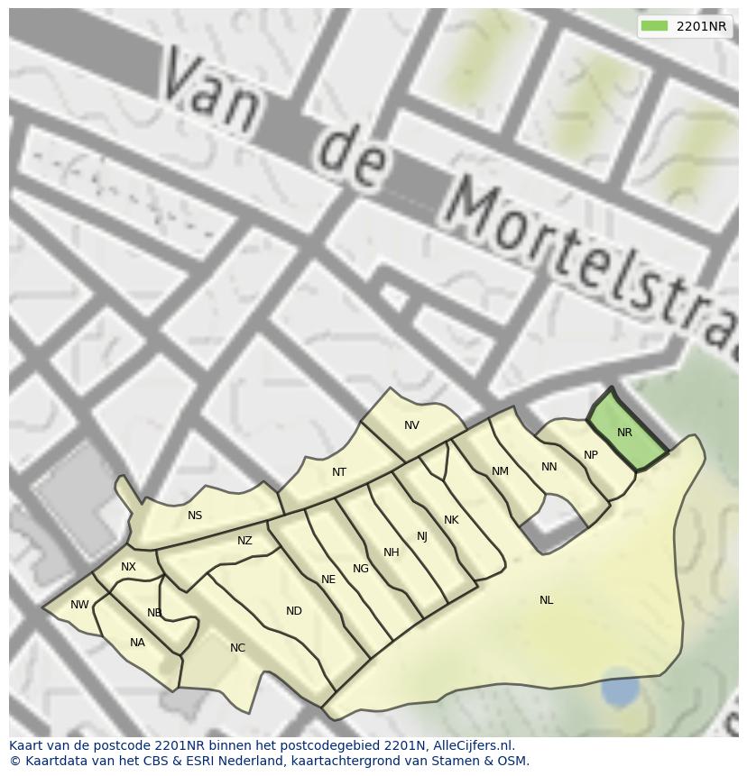 Afbeelding van het postcodegebied 2201 NR op de kaart.