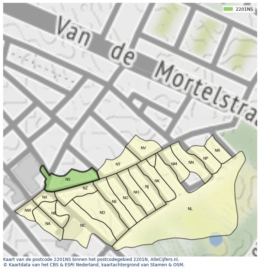 Afbeelding van het postcodegebied 2201 NS op de kaart.