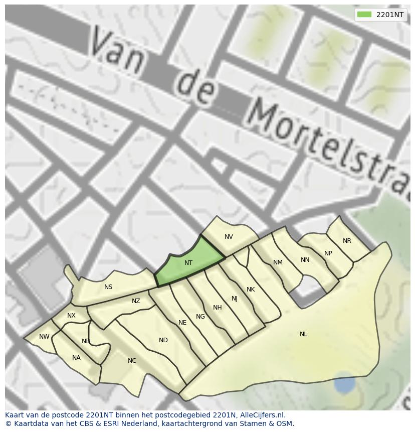 Afbeelding van het postcodegebied 2201 NT op de kaart.