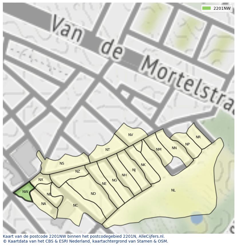 Afbeelding van het postcodegebied 2201 NW op de kaart.