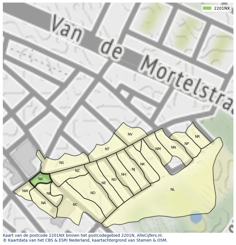 Afbeelding van het postcodegebied 2201 NX op de kaart.