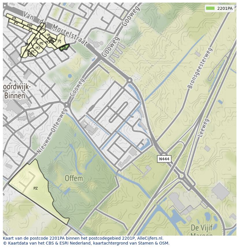 Afbeelding van het postcodegebied 2201 PA op de kaart.