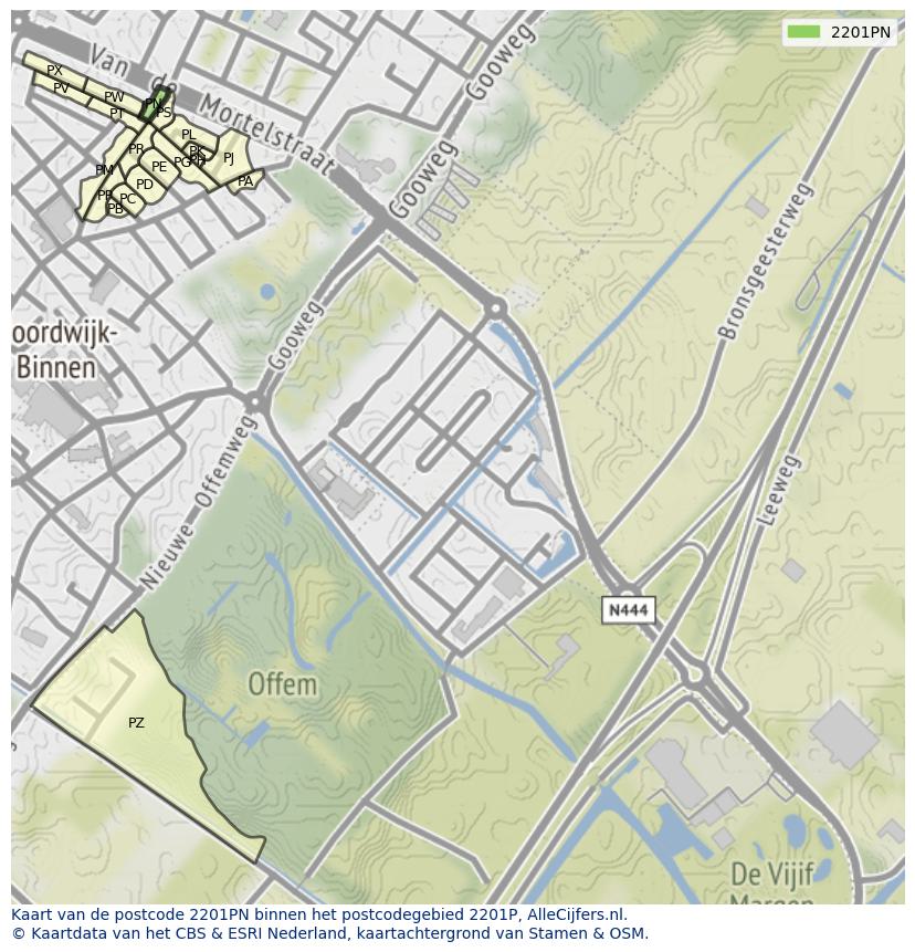 Afbeelding van het postcodegebied 2201 PN op de kaart.