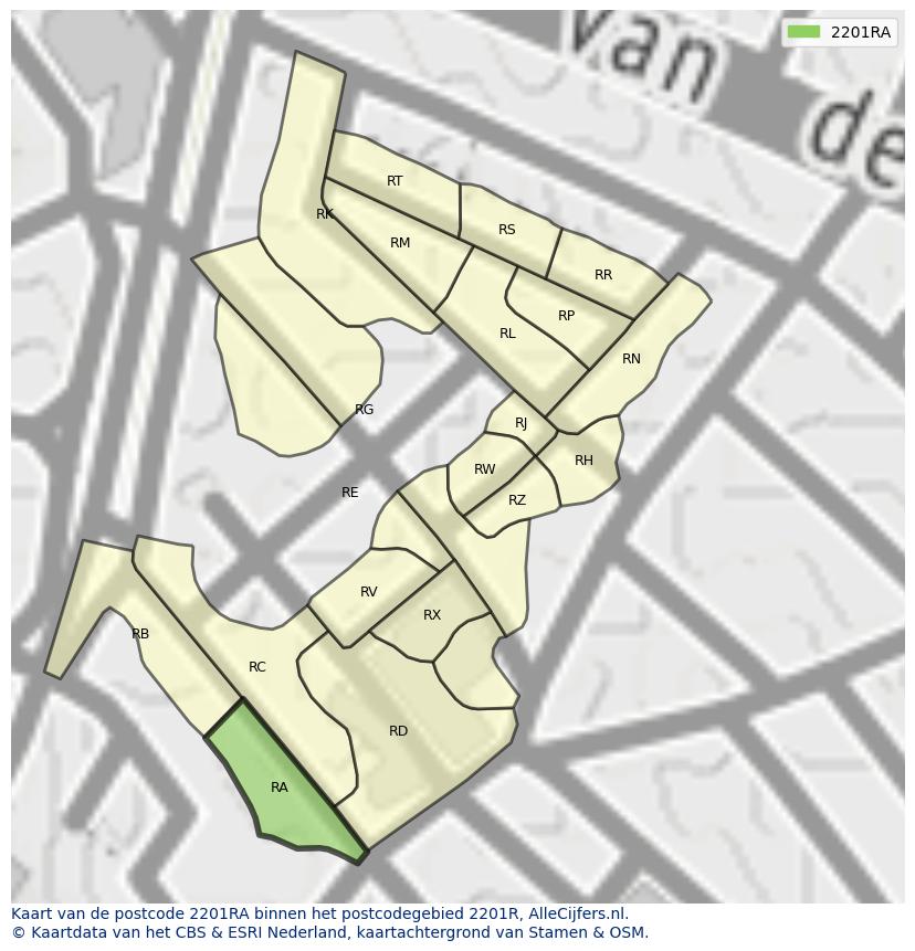 Afbeelding van het postcodegebied 2201 RA op de kaart.