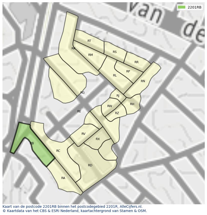 Afbeelding van het postcodegebied 2201 RB op de kaart.