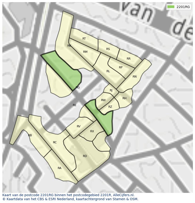 Afbeelding van het postcodegebied 2201 RG op de kaart.