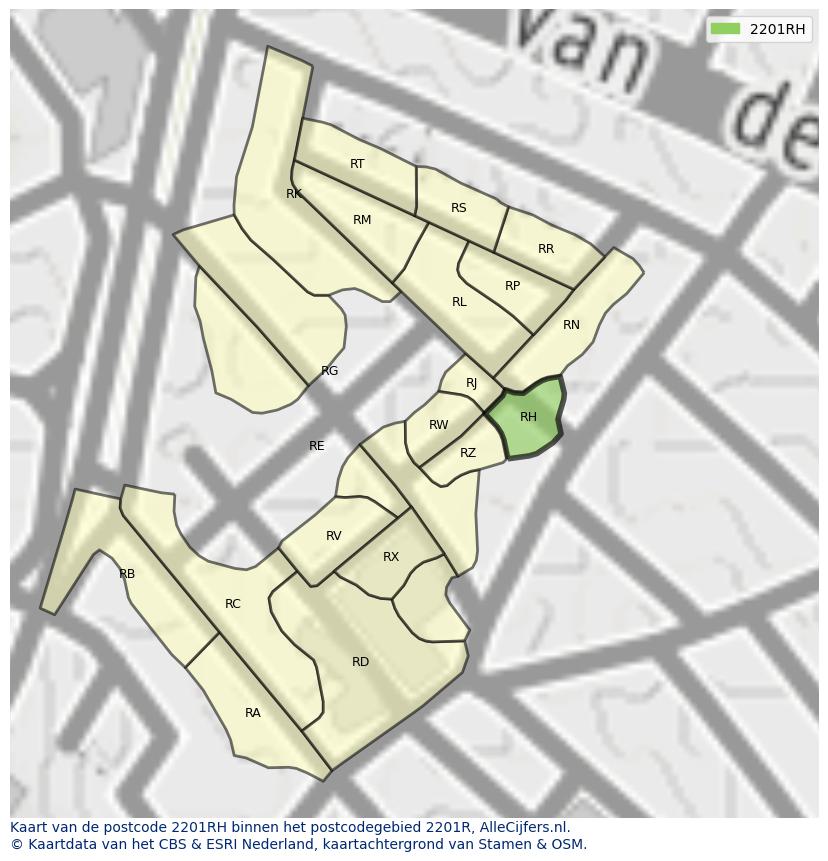 Afbeelding van het postcodegebied 2201 RH op de kaart.