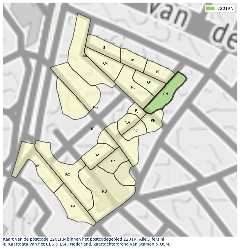 Afbeelding van het postcodegebied 2201 RN op de kaart.