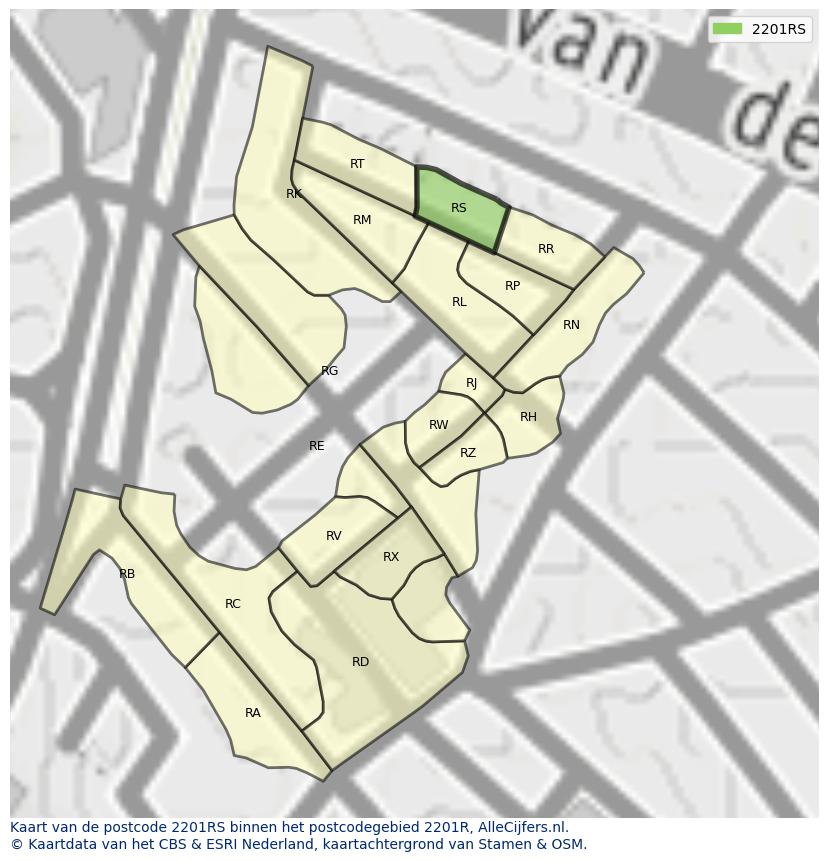 Afbeelding van het postcodegebied 2201 RS op de kaart.