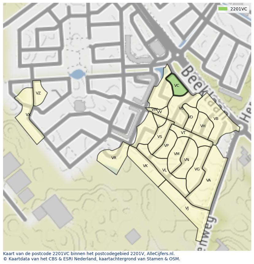 Afbeelding van het postcodegebied 2201 VC op de kaart.