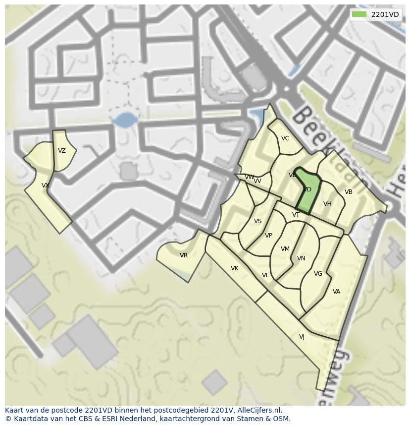 Afbeelding van het postcodegebied 2201 VD op de kaart.