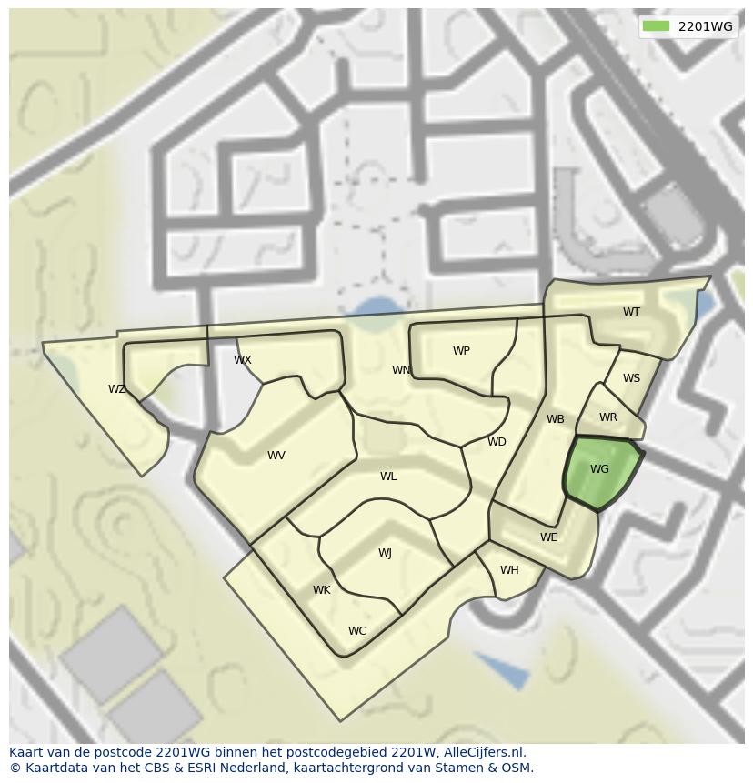 Afbeelding van het postcodegebied 2201 WG op de kaart.