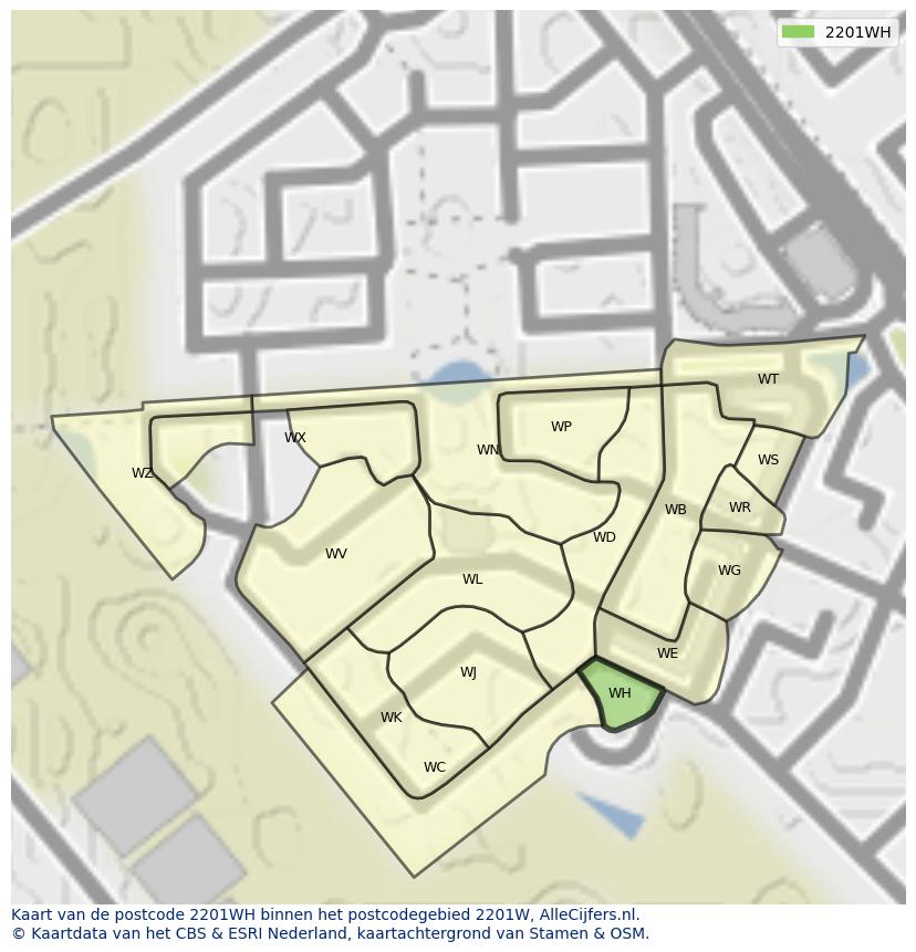 Afbeelding van het postcodegebied 2201 WH op de kaart.