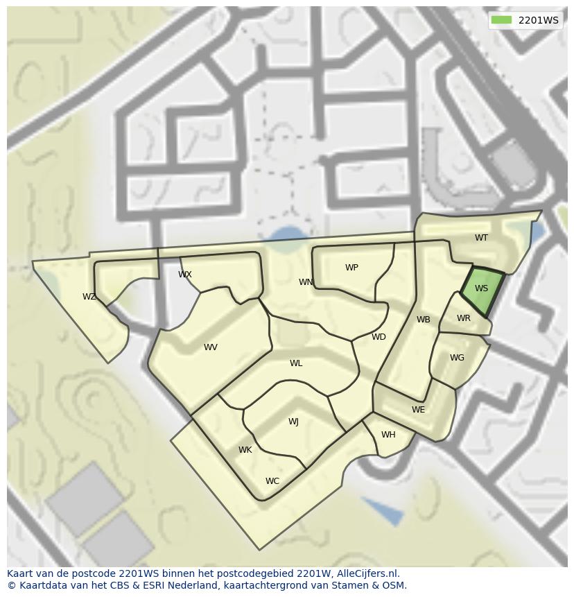 Afbeelding van het postcodegebied 2201 WS op de kaart.