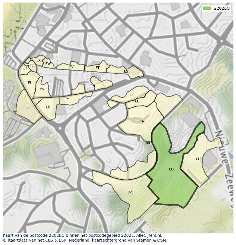 Afbeelding van het postcodegebied 2202 EG op de kaart.