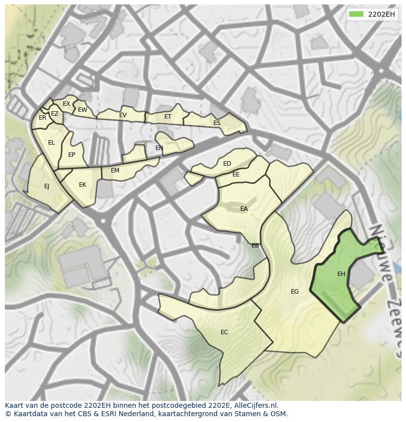 Afbeelding van het postcodegebied 2202 EH op de kaart.