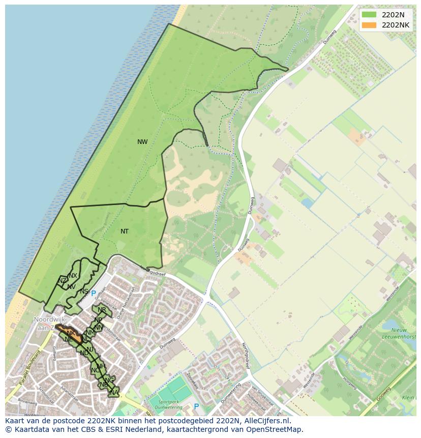 Afbeelding van het postcodegebied 2202 NK op de kaart.