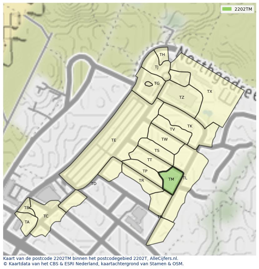 Afbeelding van het postcodegebied 2202 TM op de kaart.