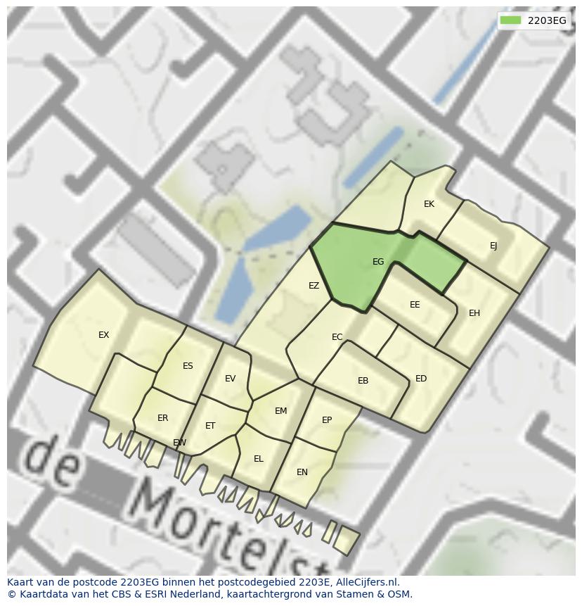 Afbeelding van het postcodegebied 2203 EG op de kaart.