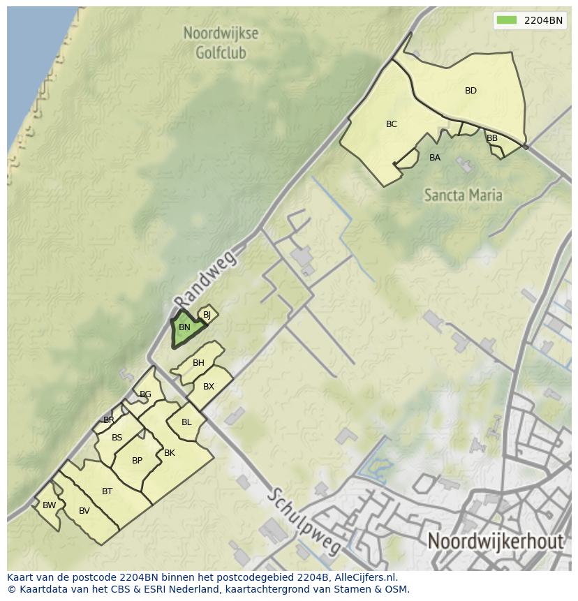 Afbeelding van het postcodegebied 2204 BN op de kaart.