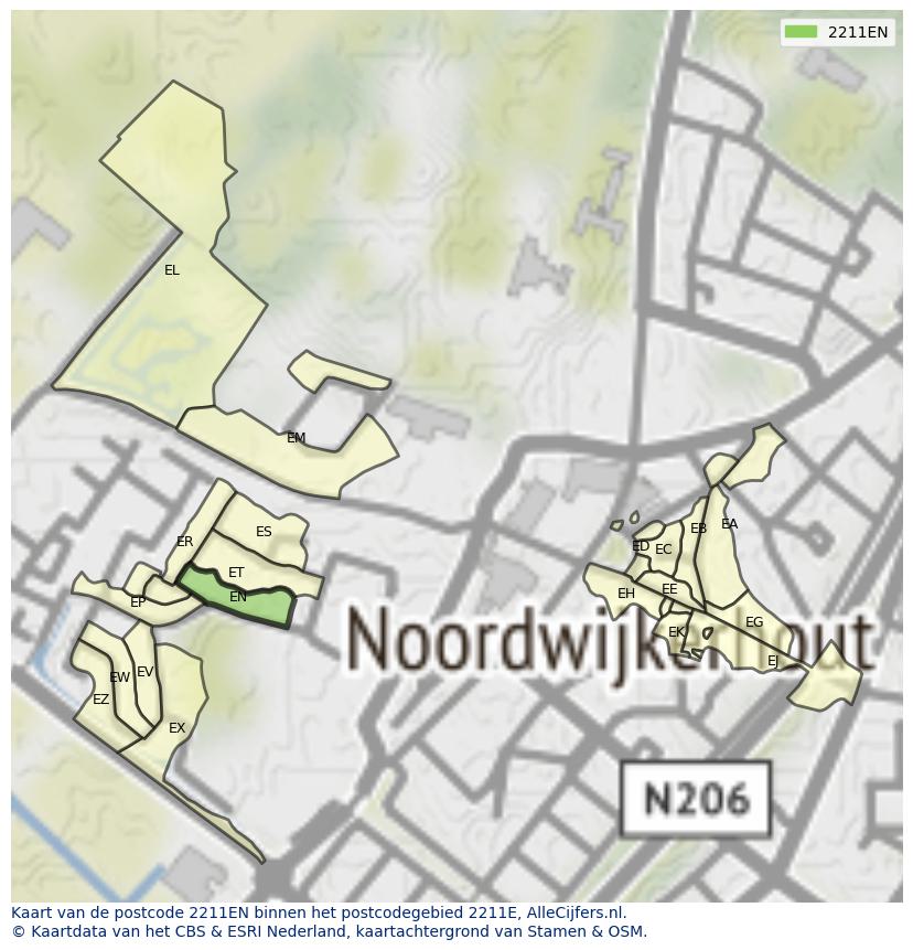 Afbeelding van het postcodegebied 2211 EN op de kaart.