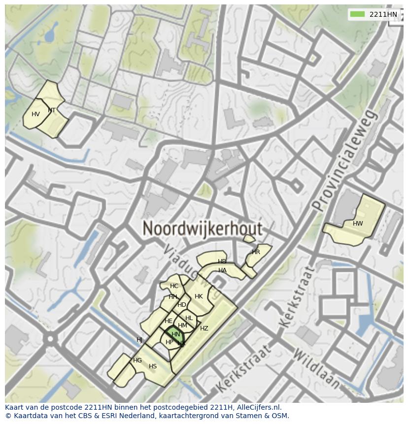 Afbeelding van het postcodegebied 2211 HN op de kaart.