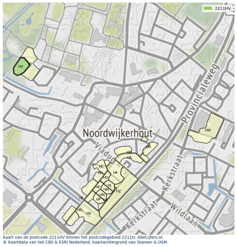 Afbeelding van het postcodegebied 2211 HV op de kaart.
