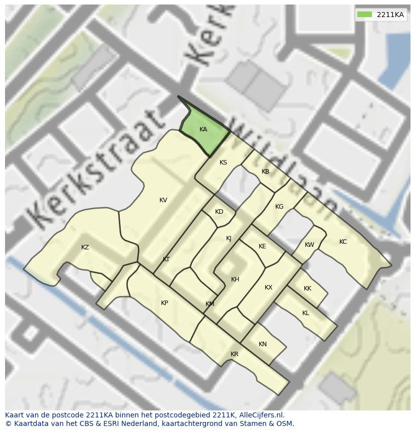 Afbeelding van het postcodegebied 2211 KA op de kaart.