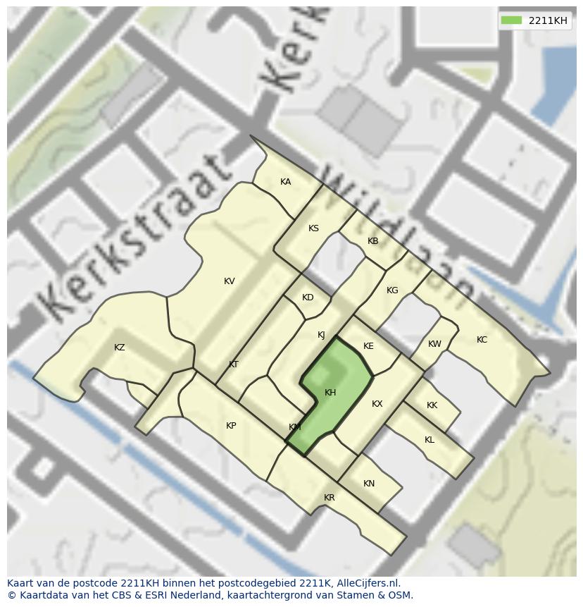 Afbeelding van het postcodegebied 2211 KH op de kaart.