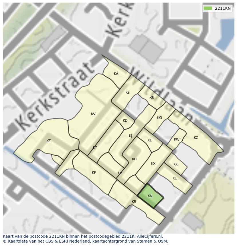 Afbeelding van het postcodegebied 2211 KN op de kaart.
