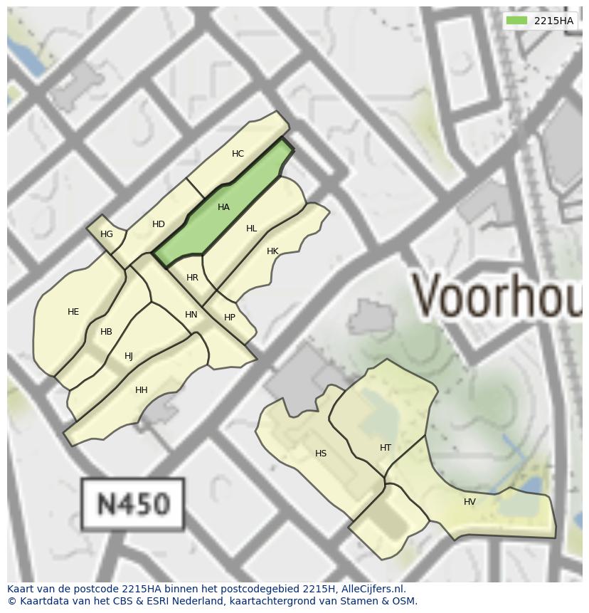 Afbeelding van het postcodegebied 2215 HA op de kaart.