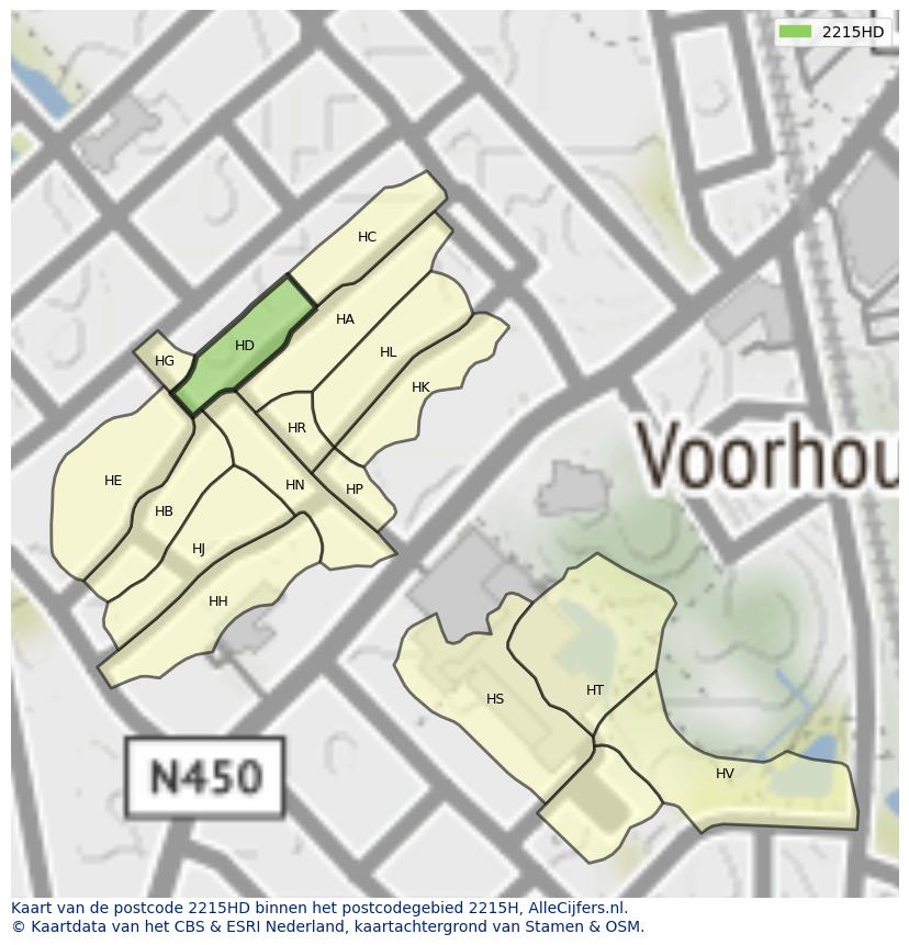 Afbeelding van het postcodegebied 2215 HD op de kaart.