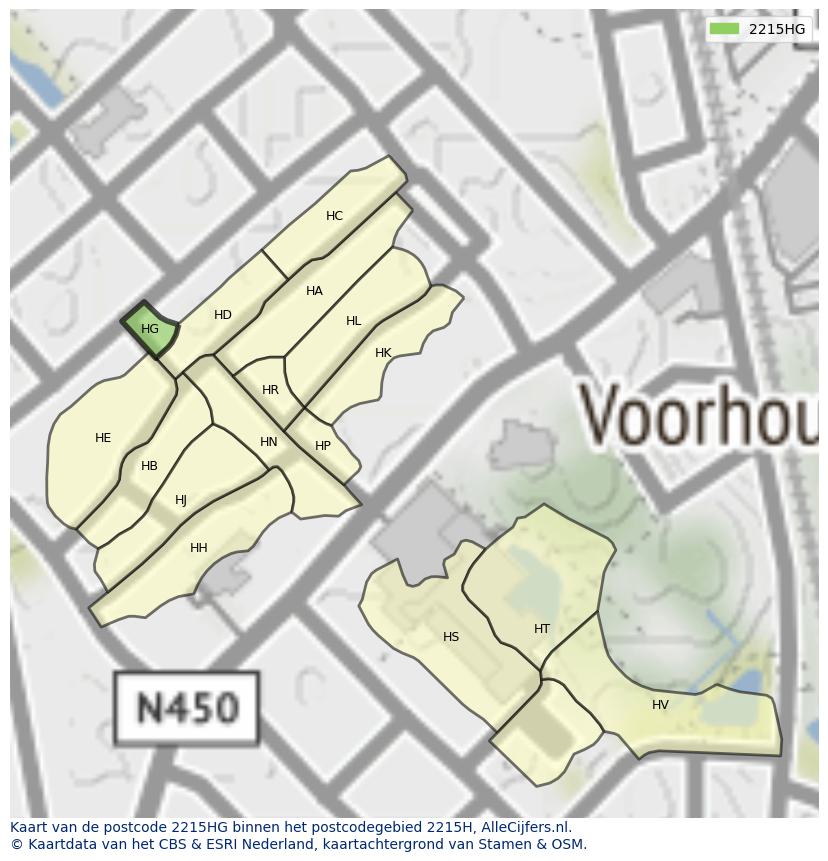 Afbeelding van het postcodegebied 2215 HG op de kaart.